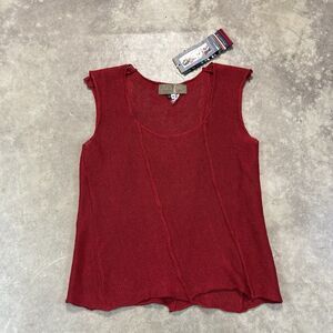 Zuza Bart Shirt Womens‎ Medium Linen Tank Top Clear Red Beachy Resort Basic